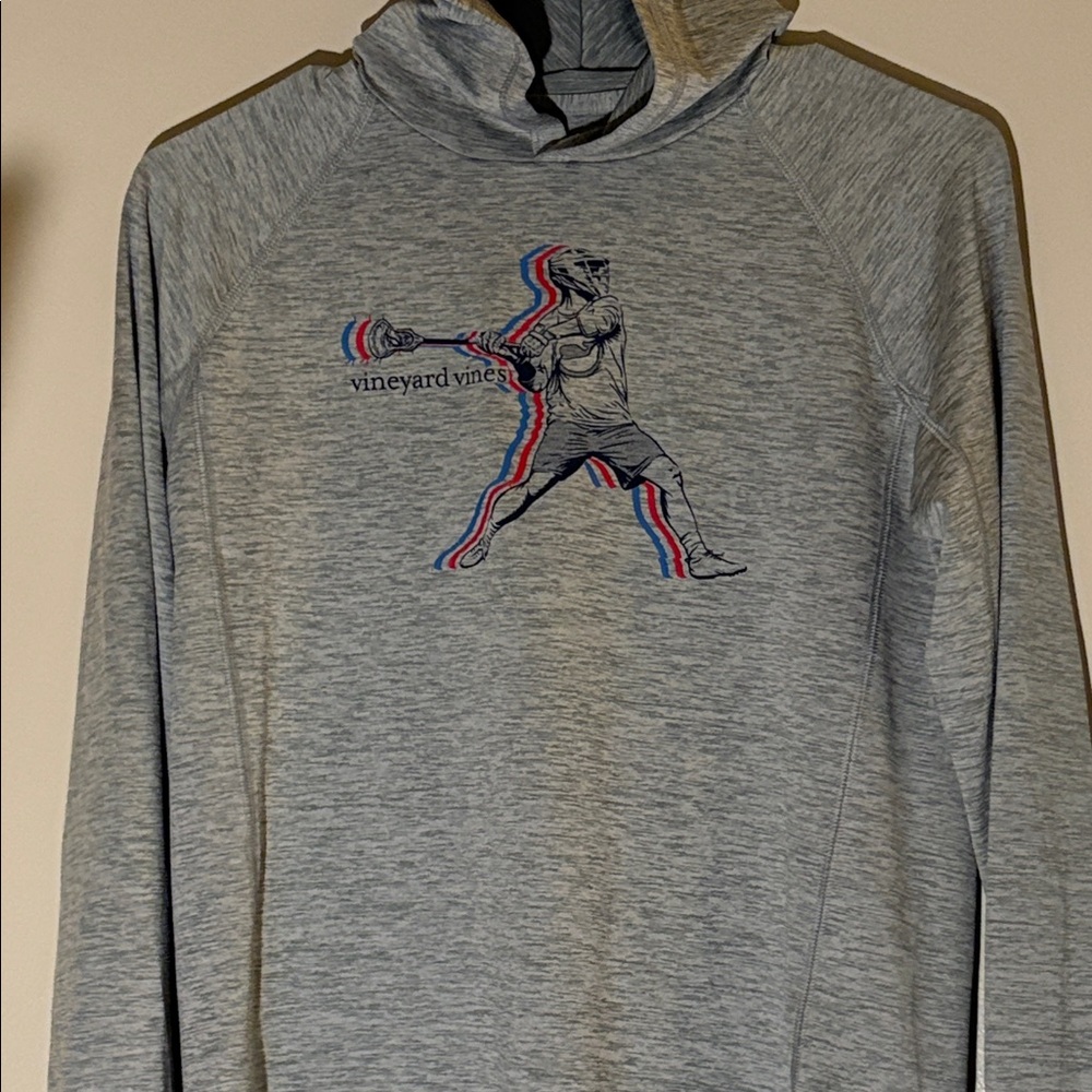 Vineyard Vines Heather Gray Long Sleeve Hoodie with Lacrosse Graphic
